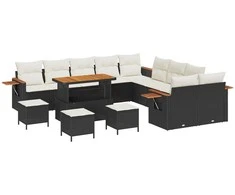 Sodo Sofų Rinkinys su pagalve 14 pcs Juoda ir kreminė