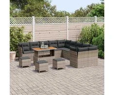 Lauko baldų komplektas Sodo Sofų Rinkinys 14 pcs Pilka poliratanas
