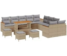 Lauko baldų komplektas Sodo Sofų Rinkinys 14 pcs Smėlio poliratanas