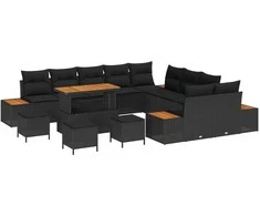 Lauko baldų komplektas Sodo Sofų Rinkinys 14 pcs Juoda poliratanas