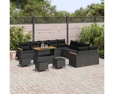 Lauko baldų komplektas Sodo Sofų Rinkinys 14 pcs Juoda poliratanas