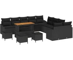 Lauko baldų komplektas Sodo Sofų Rinkinys su pagalve 14 pcs Juoda poliratanas