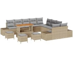 Sodo Sofų Rinkinys su pagalve 14 pcs Smėlio Poli ratanas