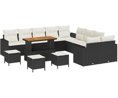 Lauko baldų komplektas Sodo Sofų Rinkinys 14 pcs Juoda poliratanas