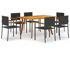 Lauko baldų komplektas Sodo valgomojo baldų komplektas, 7 dalių, juodos spalvos