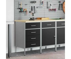Darbo spinta su stalčių 2 pcs Juoda ir pilka 100 x 55 x 85 cm