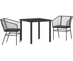 Lauko baldų komplektas Sodo valgomojo komplektas 3 pcs Juoda poliratanas