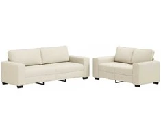 Sofa 2 pcs Smėlio 221 x 80 x 82 cm Lino mišinio audinys