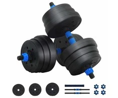 2-in-1 hantelių ir štangos rinkinys 20 kg Juoda ir mėlyna