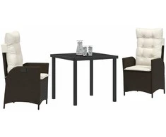 Lauko baldų komplektas Sodo valgomojo komplektas su pagalve 3 pcs Ruda poliratanas