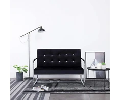 2-vietė sofa su porankiais juoda chromo ir aksomo