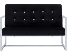2-vietė sofa su porankiais juoda chromo ir aksomo