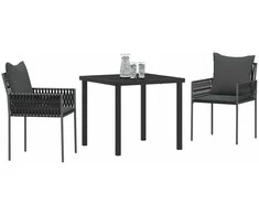 Lauko baldų komplektas Sodo valgomojo komplektas 3 pcs Juoda ir pilka PE ratanas