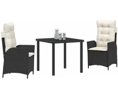 Lauko baldų komplektas Sodo valgomojo komplektas su pagalve 3 pcs Juoda poliratanas