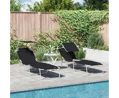Saulės gultas 2 pcs Juoda 58 x 188 x 77 cm Poliesteris