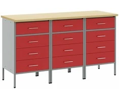 Darbo spinta su stalčių 3 pcs Raudona ir pilka 150 x 55 x 85 cm