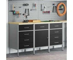 Darbo spinta su stalčių 3 pcs Juoda ir pilka 150 x 55 x 85 cm