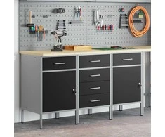 Darbo spinta su stalčių 3 pcs Juoda ir pilka 150 x 55 x 85 cm