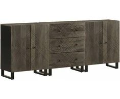 3 dalių indaujos juodos 60x33x75 cm medžio masyvo mango