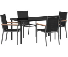 Lauko baldų komplektas Sodo valgomojo komplektas 5 pcs Juoda Miltelinis plienas