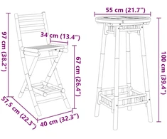 3 dalių lauko baro komplektas, sulankstomas, bambukas