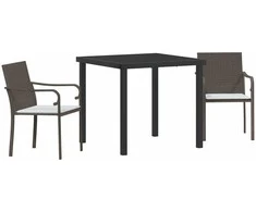 Lauko baldų komplektas Sodo valgomojo komplektas 3 pcs Ruda ir juoda PE ratanas