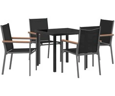 Lauko baldų komplektas Sodo valgomojo komplektas 5 pcs Juoda Miltelinis plienas