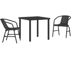 Lauko baldų komplektas Sodo valgomojo komplektas 3 pcs Juoda