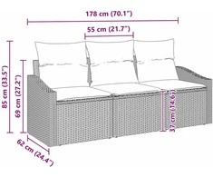 Lauko baldų komplektas Sofos komplektas su pagalve 3 pcs Juoda poliratanas