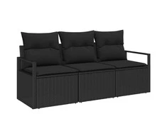 Sodo Sofų Rinkinys su pagalve 3 pcs Juoda poliratanas