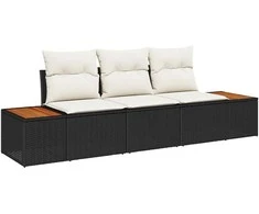 Sodo Sofų Rinkinys 3 pcs Juoda ir kreminė Poli ratanas