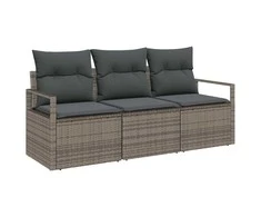 Sodo Sofų Rinkinys su pagalve 3 pcs Pilka poliratanas