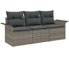 Lauko baldų komplektas Sodo Sofų Rinkinys su pagalve 3 pcs Pilka Poli ratanas
