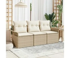 Lauko baldų komplektas Sodo Sofų Rinkinys su pagalve 3 pcs Smėlio Poli ratanas