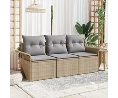 Lauko baldų komplektas Sodo Sofų Rinkinys su pagalve 3 pcs Smėlio Poli ratanas