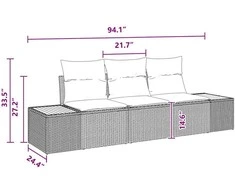 Sodo Sofų Rinkinys su saugykla 3 pcs Juoda Poli ratanas