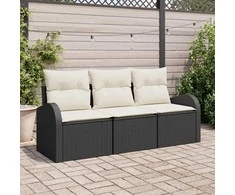 Sodo Sofų Rinkinys 3 pcs Juoda ir balta Poli ratanas