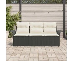 Sofos komplektas su pagalve 3 pcs Juoda poliratanas