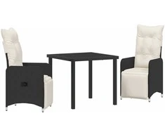 Lauko baldų komplektas Sodo valgomojo komplektas su pagalve 3 pcs Juoda poliratanas