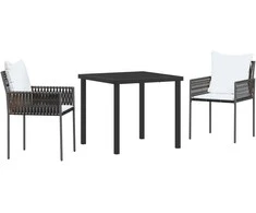 Lauko baldų komplektas Sodo valgomojo komplektas 3 pcs Ruda ir juoda PE ratanas