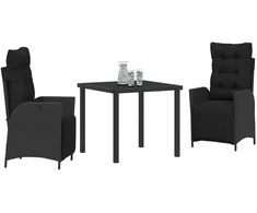 Lauko baldų komplektas Sodo valgomojo komplektas su pagalve 3 pcs Juoda poliratanas