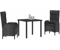 Lauko baldų komplektas Sodo valgomojo komplektas su pagalve 3 pcs Juoda poliratanas