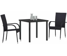 Lauko baldų komplektas Sodo valgomojo komplektas 3 pcs Juoda