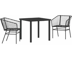 Lauko baldų komplektas Sodo valgomojo komplektas 3 pcs Juoda poliratanas