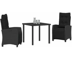 Lauko baldų komplektas Sodo valgomojo komplektas su pagalve 3 pcs Juoda poliratanas