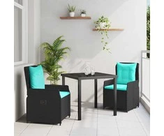 Lauko baldų komplektas Sodo valgomojo komplektas su pagalve 3 pcs Juoda Poli ratanas
