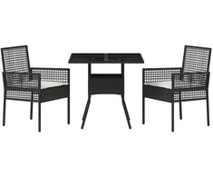 Lauko baldų komplektas Sodo valgomojo komplektas 3 pcs Juoda poliratanas