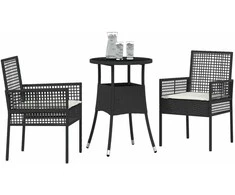 Lauko baldų komplektas Sodo valgomojo komplektas 3 pcs Juoda poliratanas