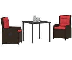 Lauko baldų komplektas Sodo valgomojo komplektas su pagalve 3 pcs Ruda Poli ratanas