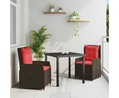 Lauko baldų komplektas Sodo valgomojo komplektas su pagalve 3 pcs Ruda Poli ratanas